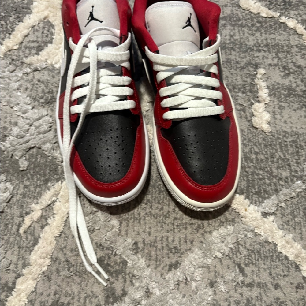 Red and Black Sneakers with White Laces